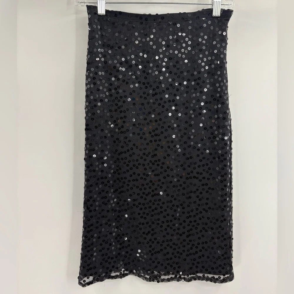 Vintage Y2K 2000s edgy cocktail boho disco sequin midi black skirt size 25